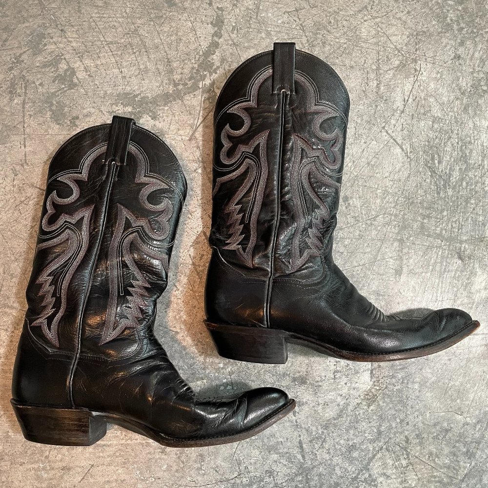 Vintage Sanders Black Leather Western Cowboy Boots 9D